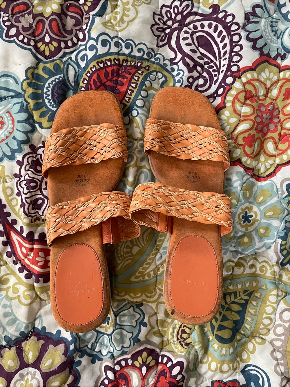 Life Stride Orange Braided Double-Strap Slide Sandals